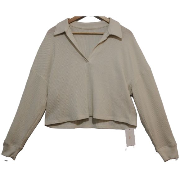 Abercrombie & Fitch Sweaters - Abercrombie & Fitch Soft AF Cozy Cream Collared Long Sleeve V-Neck Sweater Sz L